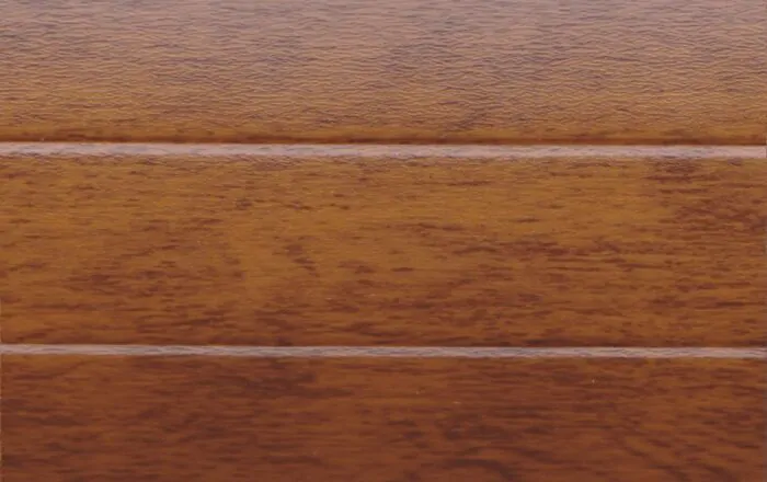 Horizontal wooden panels with a rich brown finish and visible grain texture.